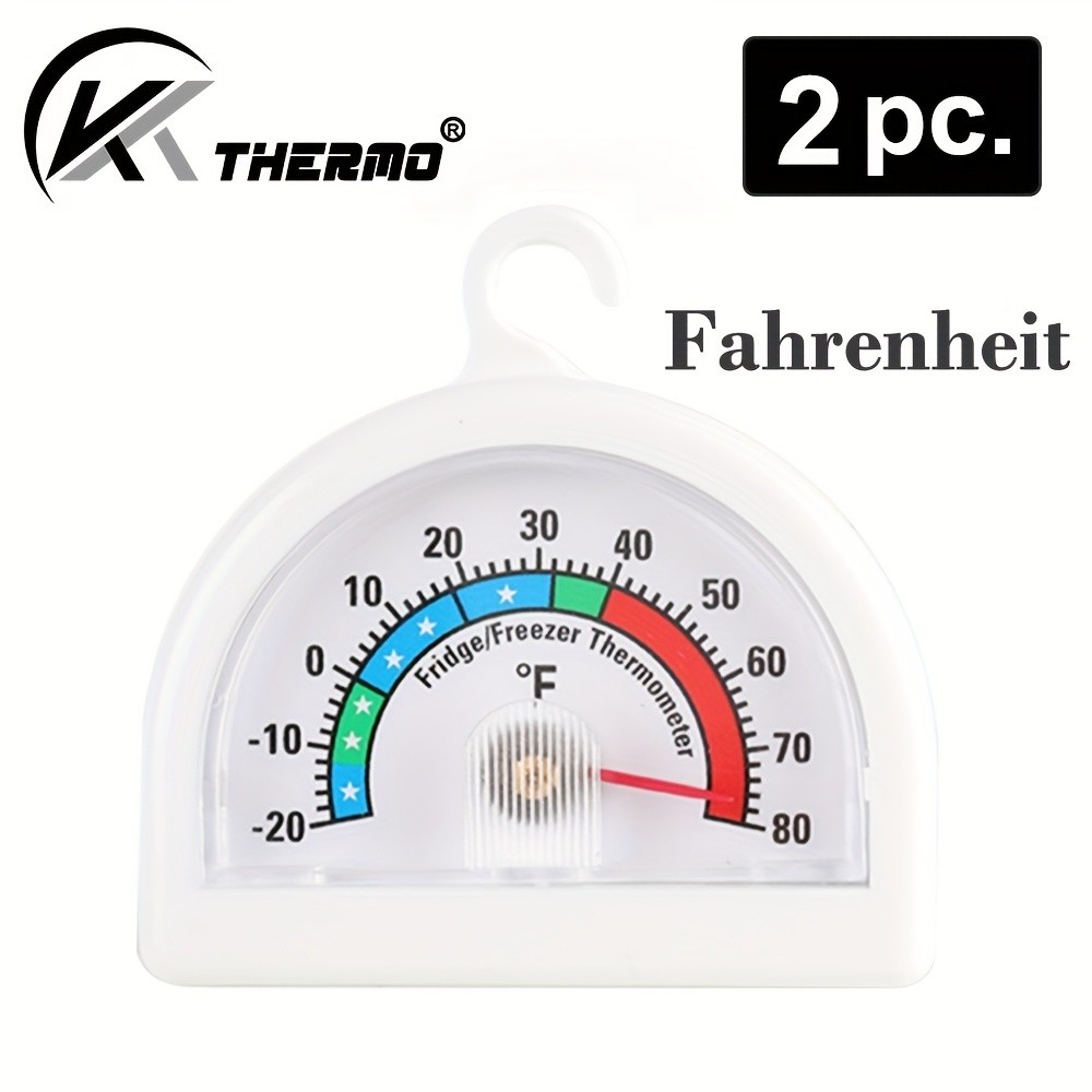 KT THERMO 2pcs Analog Refrigerator & Freezer Thermometer Set No-Battery Celsius/Fahrenheit Dial for Accurate Cold Storage Monitoring
