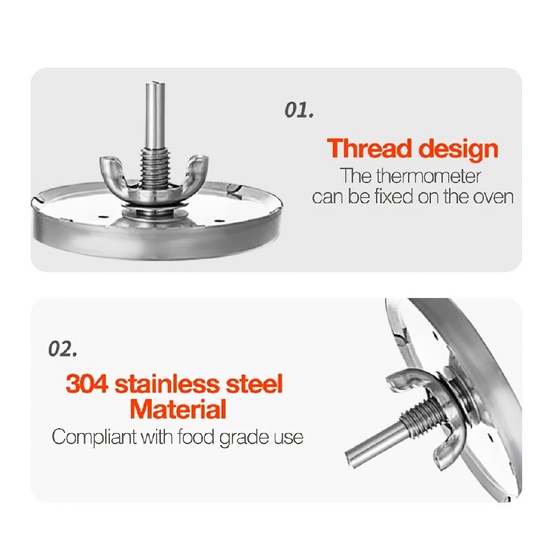 KT THERMO 7.62cm Stainless Steel Grill Thermometer  Precision BBQ & Smoker Temperature Gauge for Outdoor Cooking