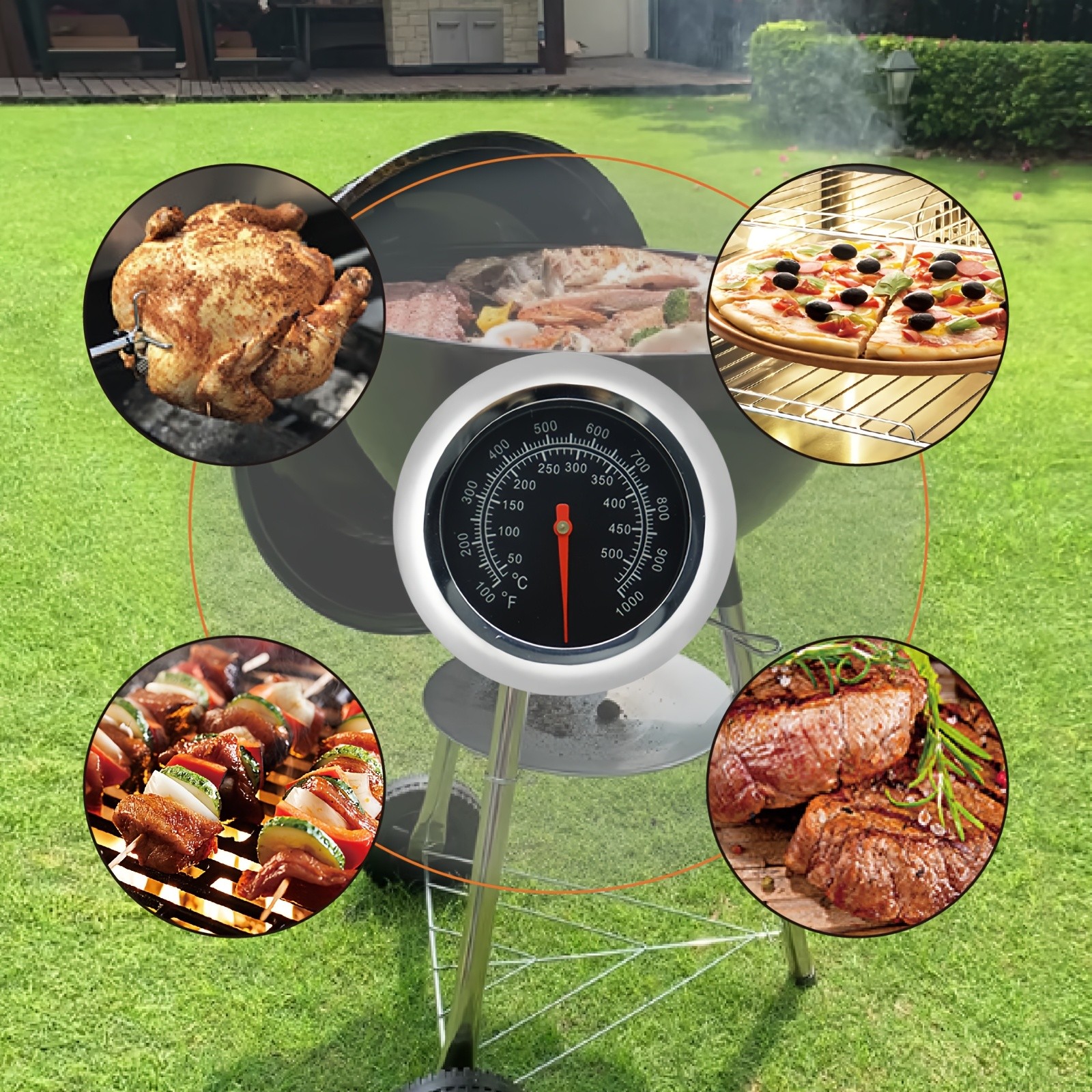 KT THERMO 7.62cm Stainless Steel Grill Thermometer  Precision BBQ & Smoker Temperature Gauge for Outdoor Cooking