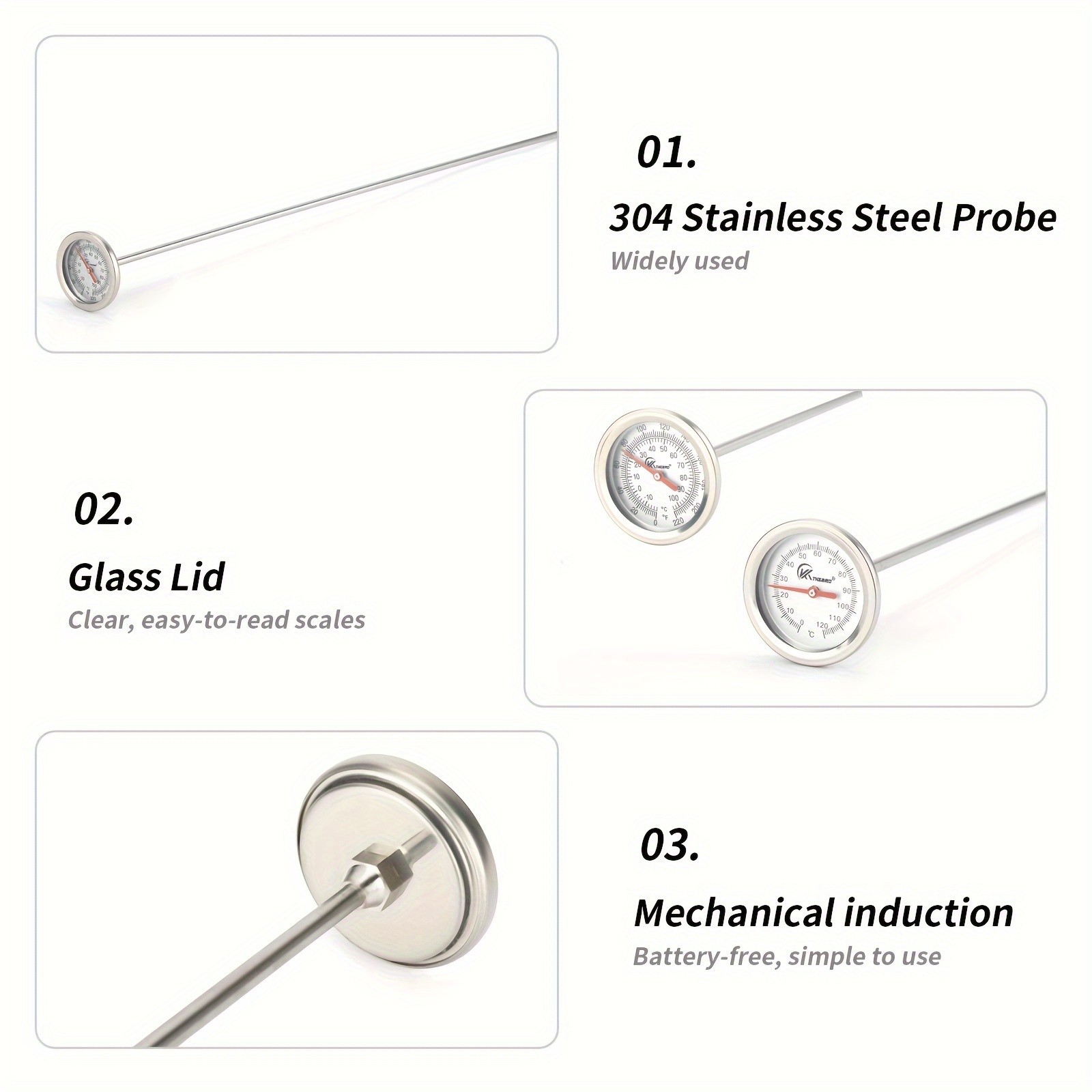 KT THERMO 50cm Stainless Steel Compost & Soil Thermometer  Long-Probe C/F Gauge for Gardening, Farming & Outdoor Planting