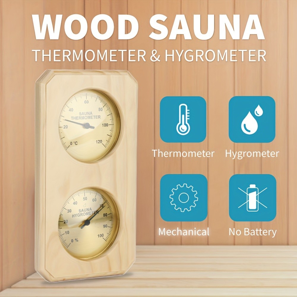 KT THERMO Wooden Sauna Thermometer & Hygrometer Wall-Mounted Dual C/F Temperature & Humidity Gauge for Home & Spa Rooms