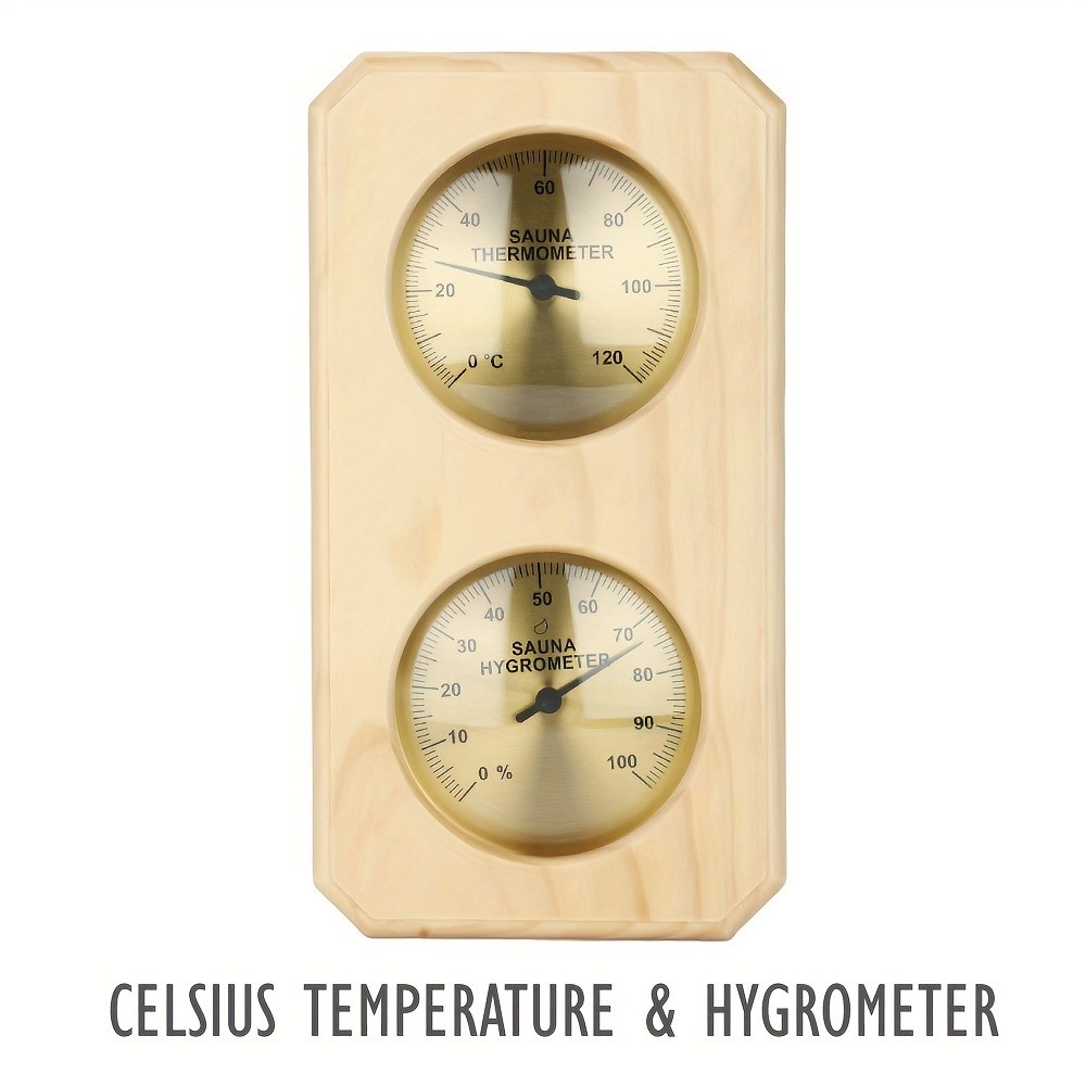 KT THERMO Wooden Sauna Thermometer & Hygrometer Wall-Mounted Dual C/F Temperature & Humidity Gauge for Home & Spa Rooms