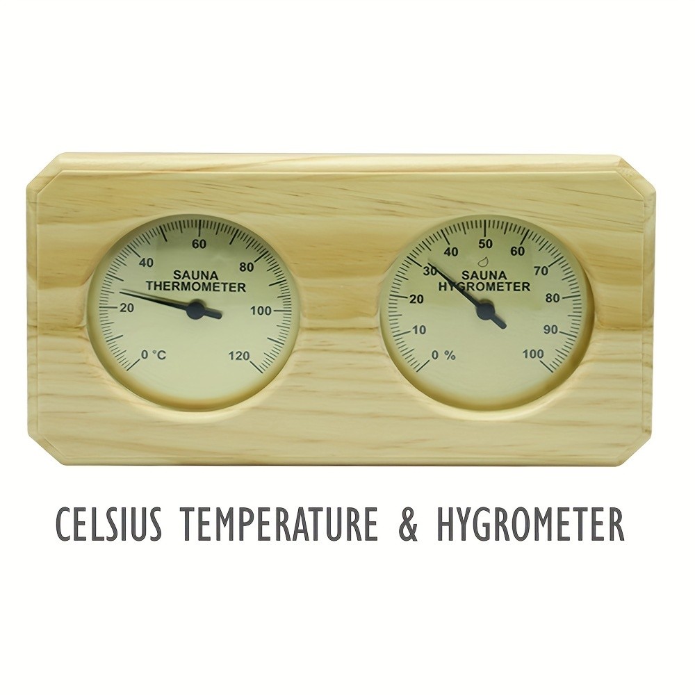 KT THERMO Wooden Sauna Thermometer & Hygrometer Wall-Mounted Dual C/F Temperature & Humidity Gauge for Home & Spa Rooms