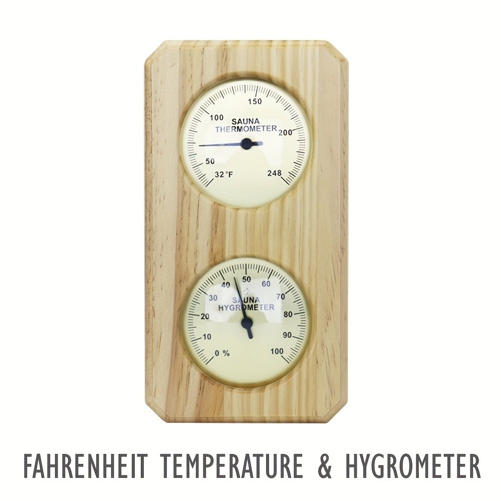 KT THERMO Wooden Sauna Thermometer & Hygrometer Wall-Mounted Dual C/F Temperature & Humidity Gauge for Home & Spa Rooms
