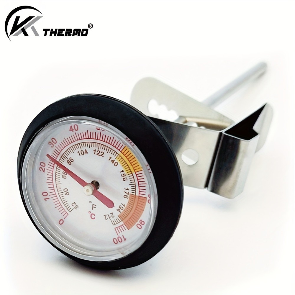 KT THERMO Stainless Steel Clip-On Coffee Thermometer Anti-Scald Instant Read Probe for Pour-Over, Milk Frothing & Food Cooking