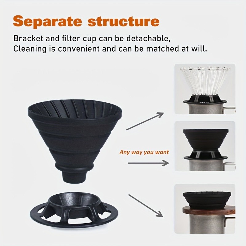 KT THERMO Collapsible Silicone Pour-Over Coffee Dripper  Foldable V60 Filter Cup for Camping, Hiking & Outdoor Brewing