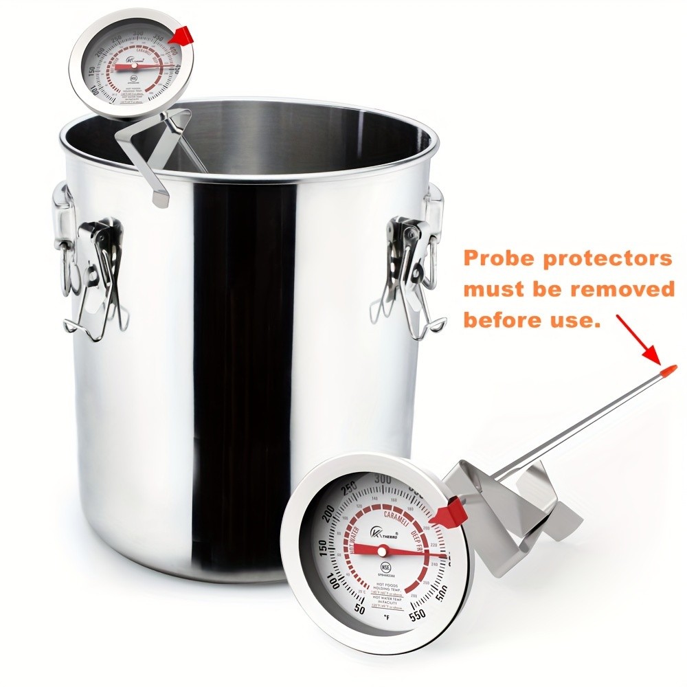 KT THERMO Long-Probe Deep Fry Thermometer with Adjustable Needle  Stainless Steel 30.48cm Clip-On Gauge for BBQ, Frying & Cooking