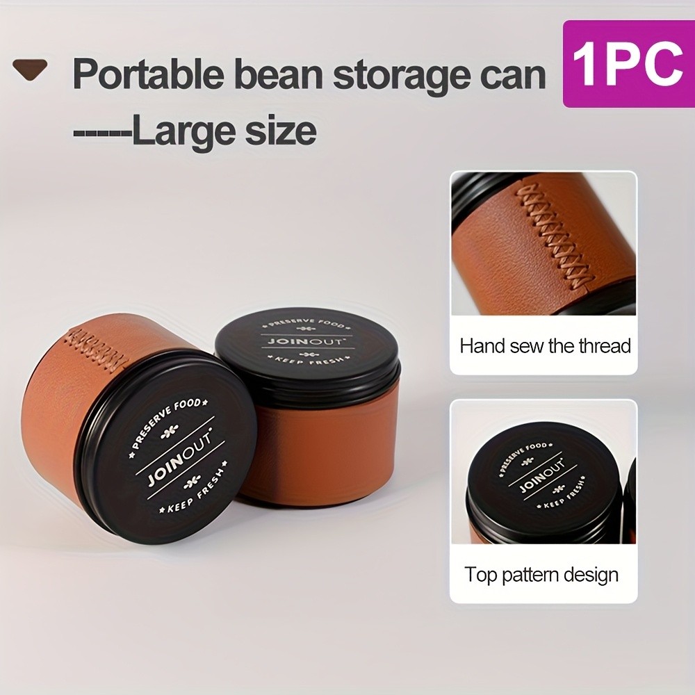 KT THERMO Portable Coffee Bean Storage Jar  Aluminium Alloy & PU Leather Mini Canister for Coffee, Tea & Flower Tea