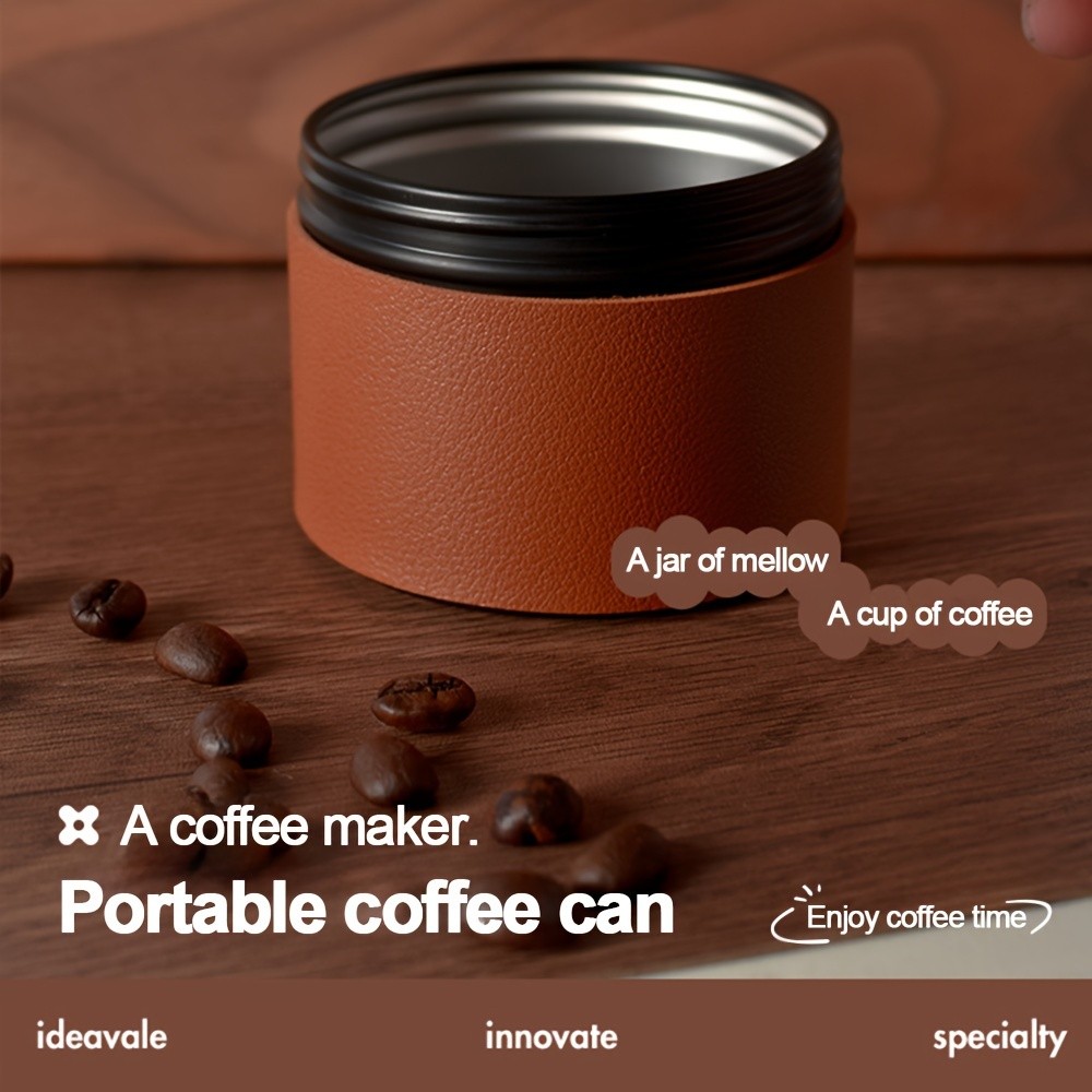 KT THERMO Portable Coffee Bean Storage Jar  Aluminium Alloy & PU Leather Mini Canister for Coffee, Tea & Flower Tea
