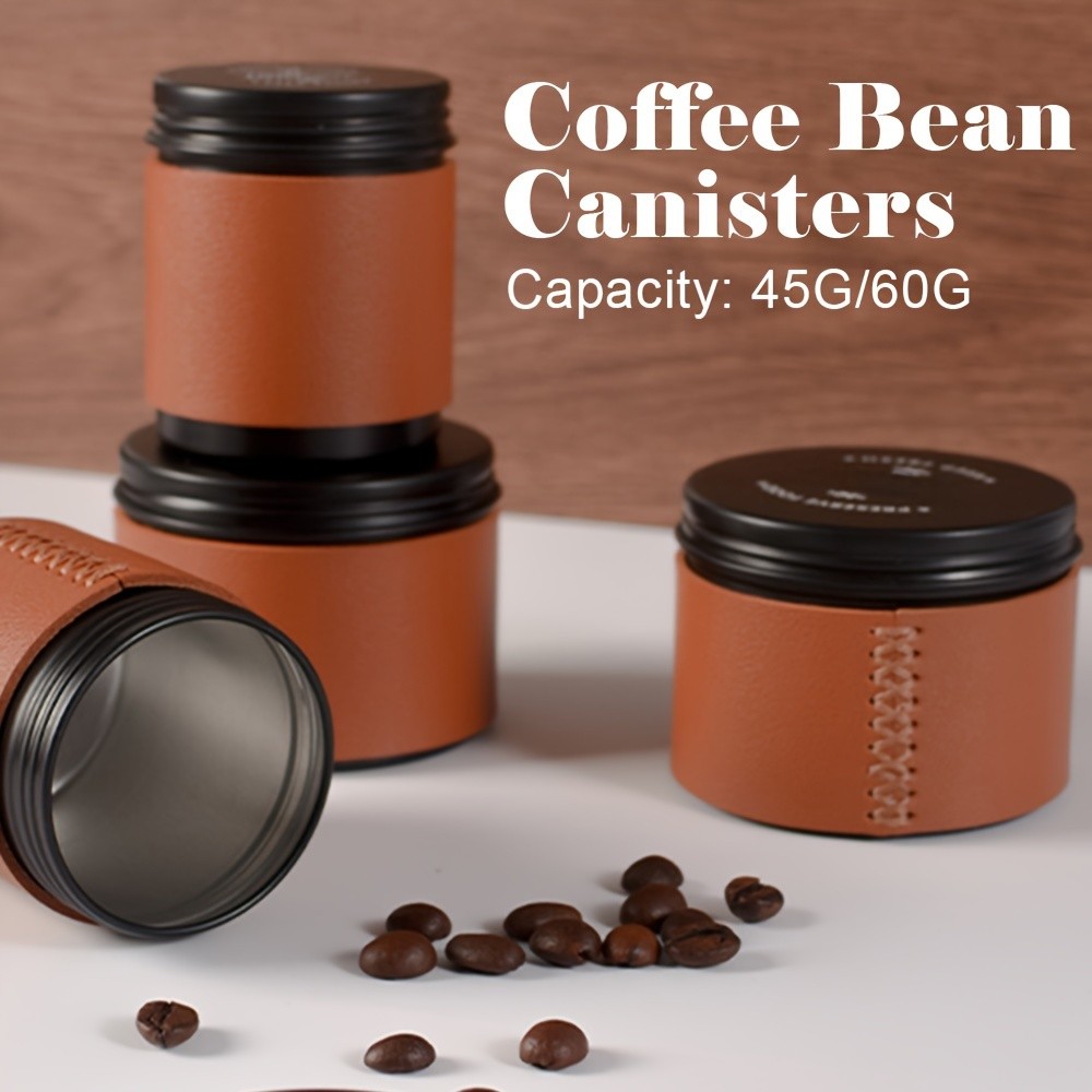 KT THERMO Portable Coffee Bean Storage Jar  Aluminium Alloy & PU Leather Mini Canister for Coffee, Tea & Flower Tea