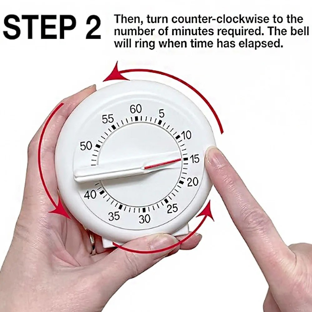 KT THERMO Mechanical Rotary Kitchen Timer No-Electricity Plastic Countdown Tool for Cooking, Study & Home Use