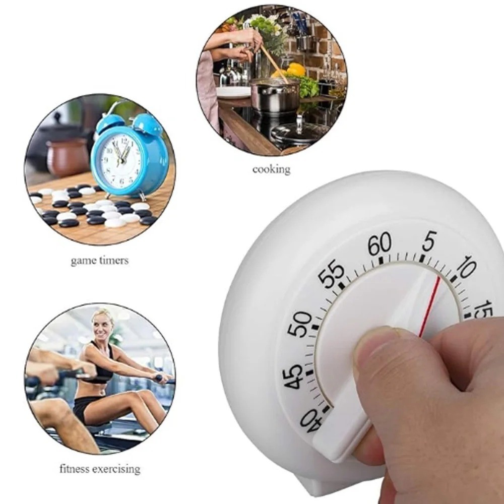 KT THERMO Mechanical Rotary Kitchen Timer No-Electricity Plastic Countdown Tool for Cooking, Study & Home Use