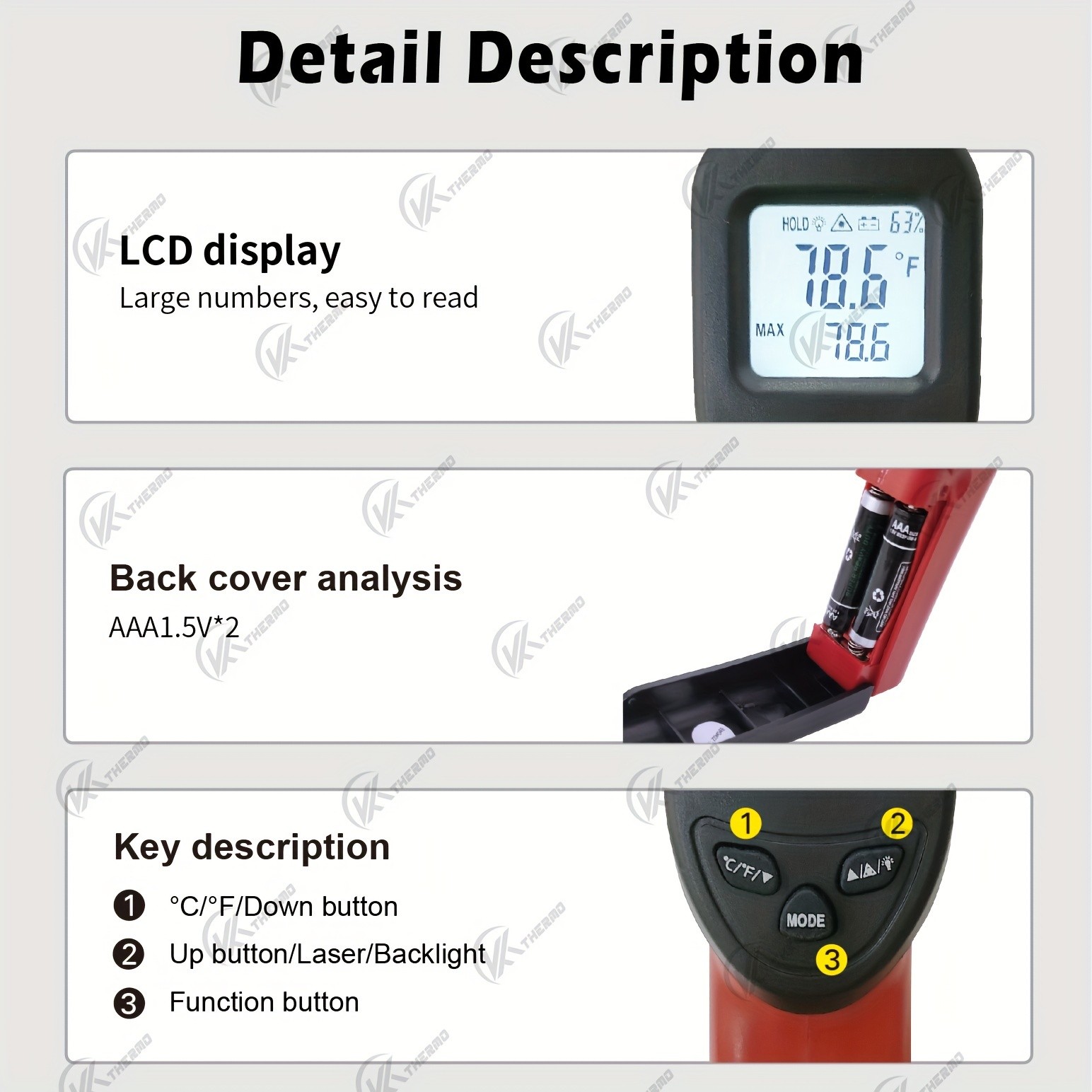 KT THERMO Non-Contact Infrared Temperature Gun  Laser Thermometer -50C to 380C for Cooking, Baking & BBQ
