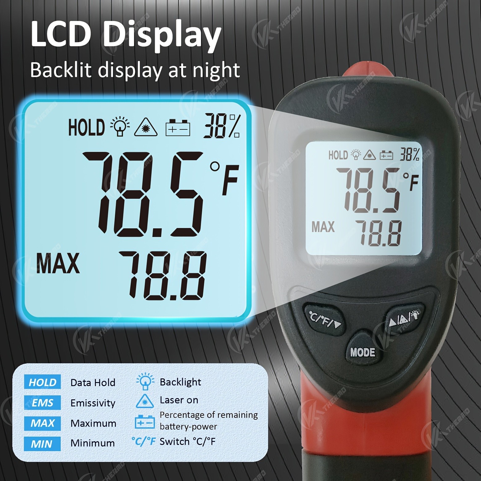 KT THERMO Non-Contact Infrared Temperature Gun  Laser Thermometer -50C to 380C for Cooking, Baking & BBQ