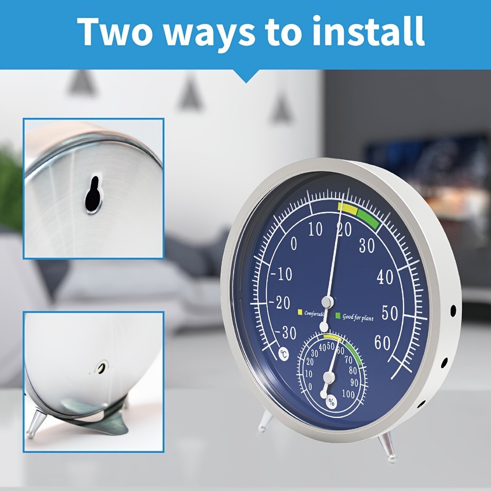 KT THERMO Premium Stainless Steel Indoor Thermo-Hygrometer Analog Temperature & Humidity Monitor with Non-Skid Base (No Battery Needed)