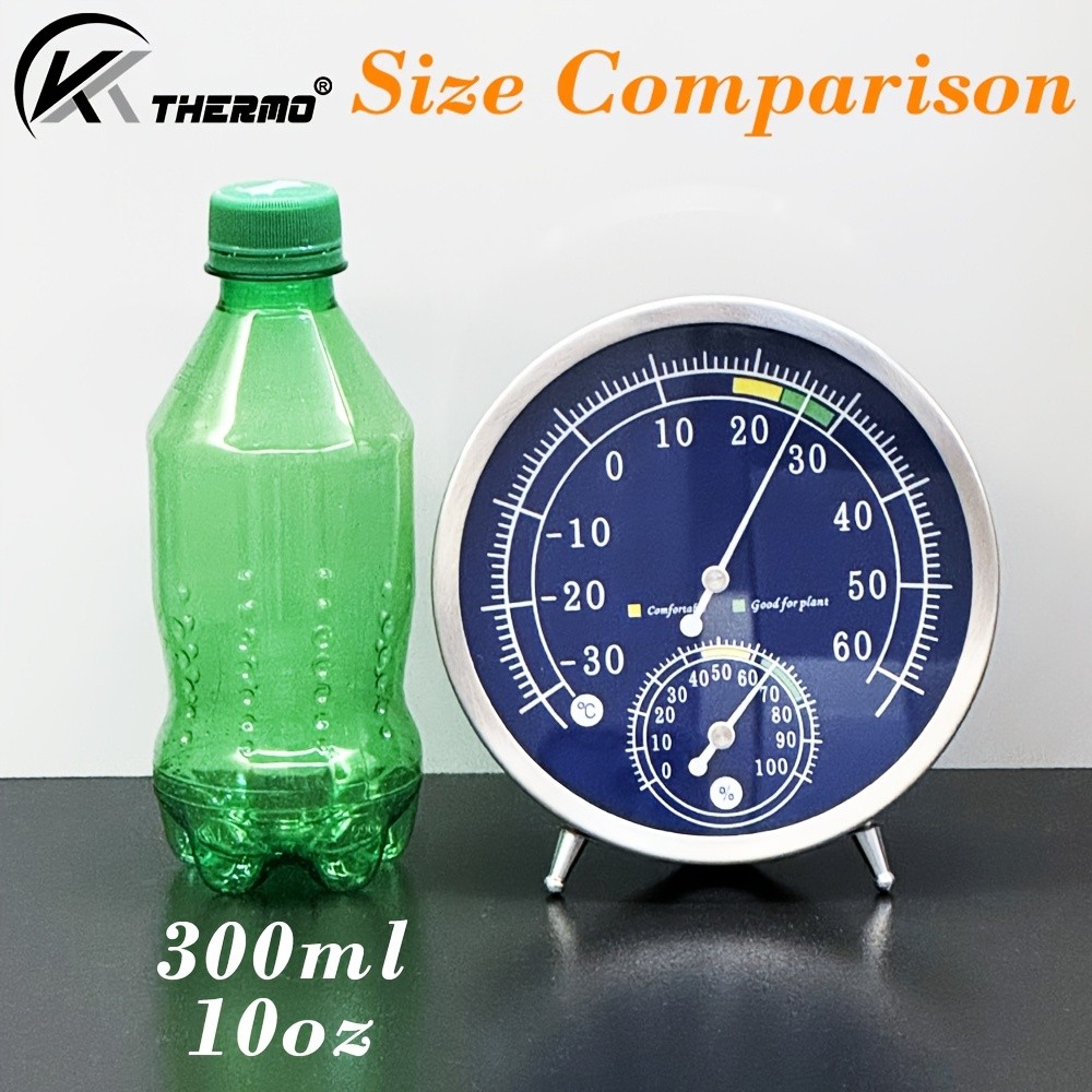 KT THERMO Premium Stainless Steel Indoor Thermo-Hygrometer Analog Temperature & Humidity Monitor with Non-Skid Base (No Battery Needed)