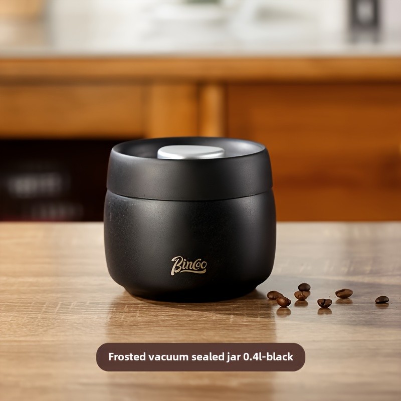 Bincoo Vacuum Sealed Coffee Storage Canister  304 Stainless Steel Airtight Jar with One-Touch Vacuum Lid & Freshness Window
