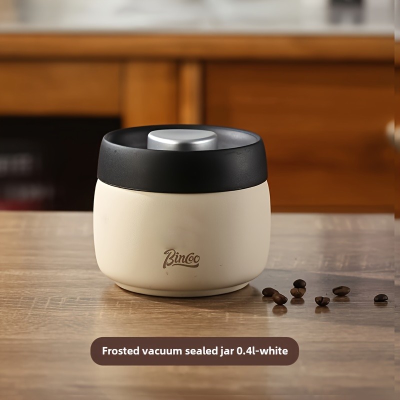 Bincoo Vacuum Sealed Coffee Storage Canister  304 Stainless Steel Airtight Jar with One-Touch Vacuum Lid & Freshness Window