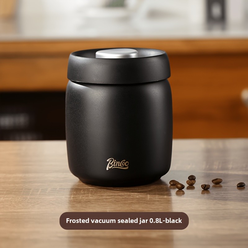 Bincoo Vacuum Sealed Coffee Storage Canister  304 Stainless Steel Airtight Jar with One-Touch Vacuum Lid & Freshness Window