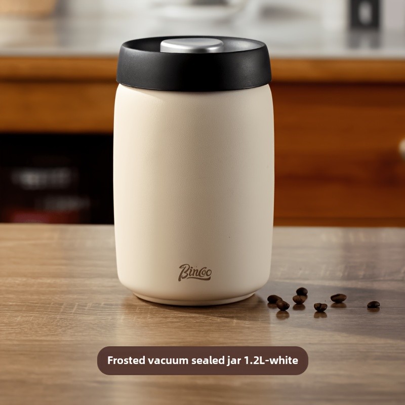 Bincoo Vacuum Sealed Coffee Storage Canister  304 Stainless Steel Airtight Jar with One-Touch Vacuum Lid & Freshness Window