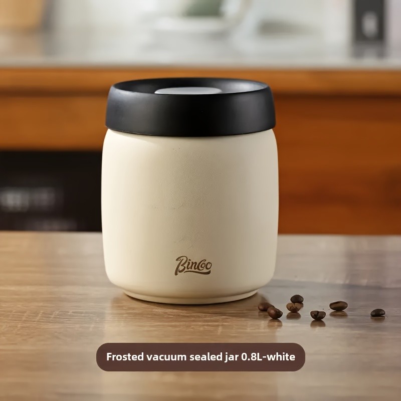 Bincoo Vacuum Sealed Coffee Storage Canister  304 Stainless Steel Airtight Jar with One-Touch Vacuum Lid & Freshness Window