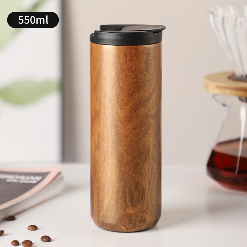 Bincoo Wood-Grain Vacuum Insulated Coffee Mug  Double-Wall Stainless Steel Portable Tumbler with Hanging Earl Design