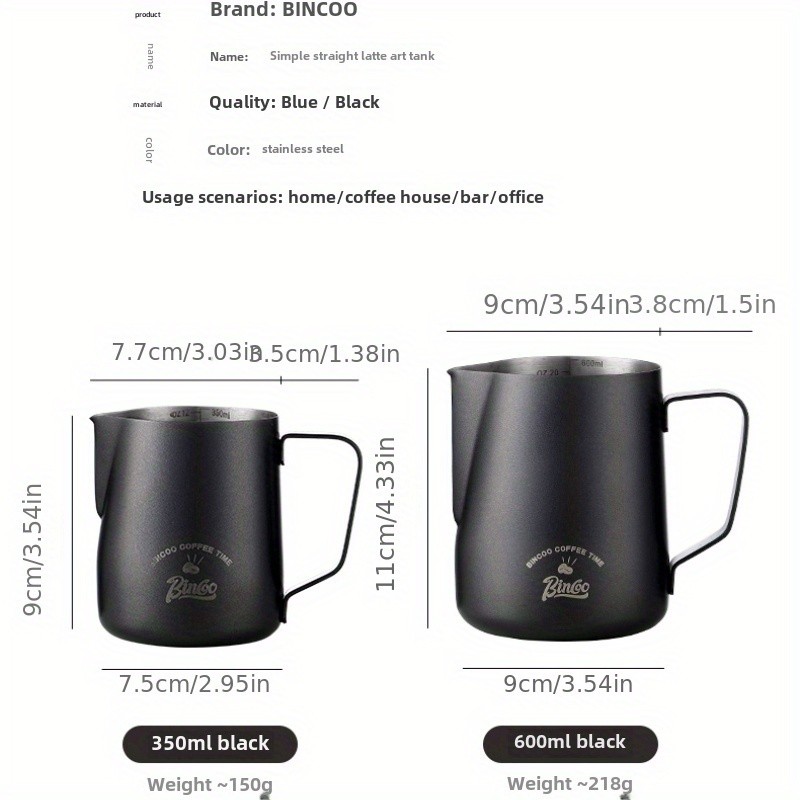 Bincoo Stainless Steel Coffee Frothing Pitcher  Professional Pointed Steam Jug for Milk Frothing, Pouring & Latte Art
