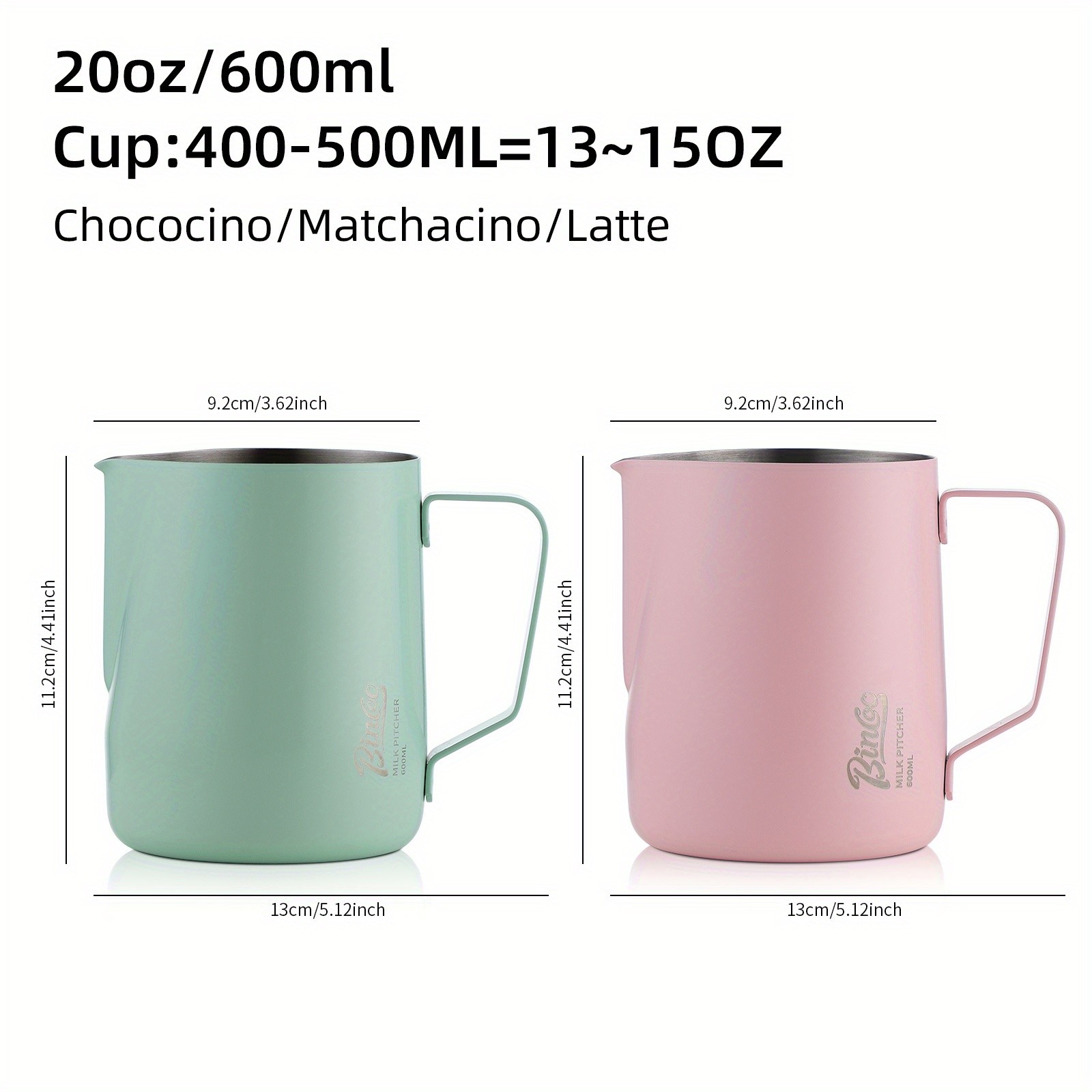 Bincoo Stainless Steel Latte Art Frothing Pitcher Set  350ml & 600ml Pointed-Spout Steam Jugs for Barista-Quality Milk Texturing