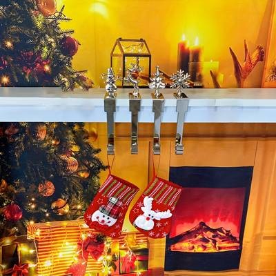 Christmas Sock Hook  Heavy-Duty Metal Stocking Hanger with Elegant Red & Gold Design