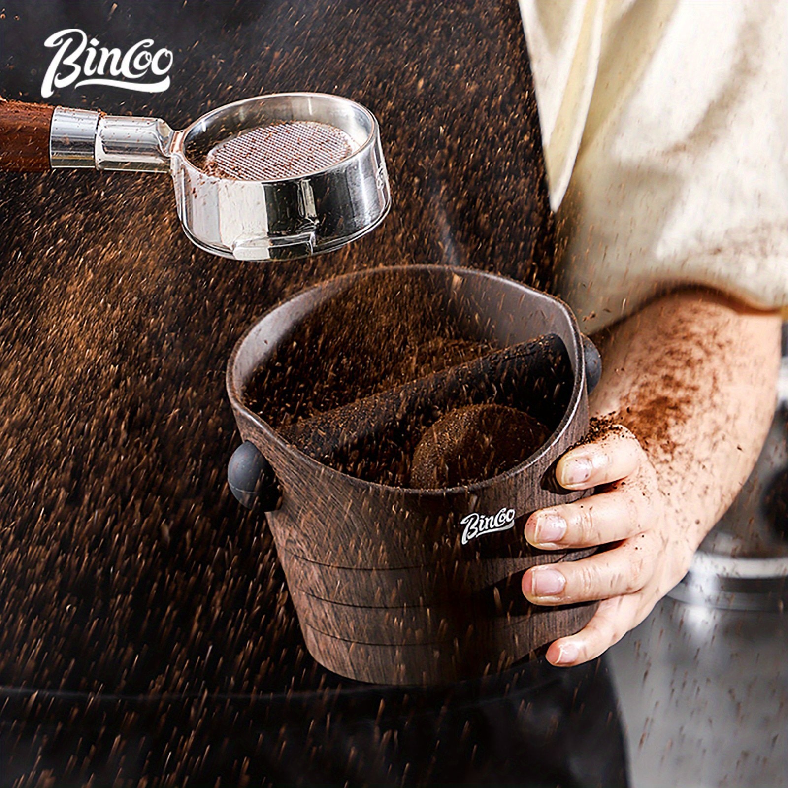 Bincoo Wood Grain Coffee Sludge Bucket  Italian-Style ABS Knock Powder Container for Clean, Easy Waste Storage