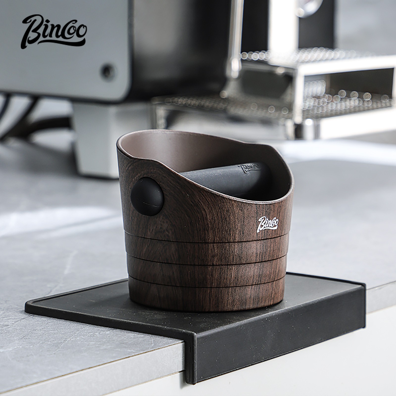 Bincoo Wood Grain Coffee Sludge Bucket  Italian-Style ABS Knock Powder Container for Clean, Easy Waste Storage