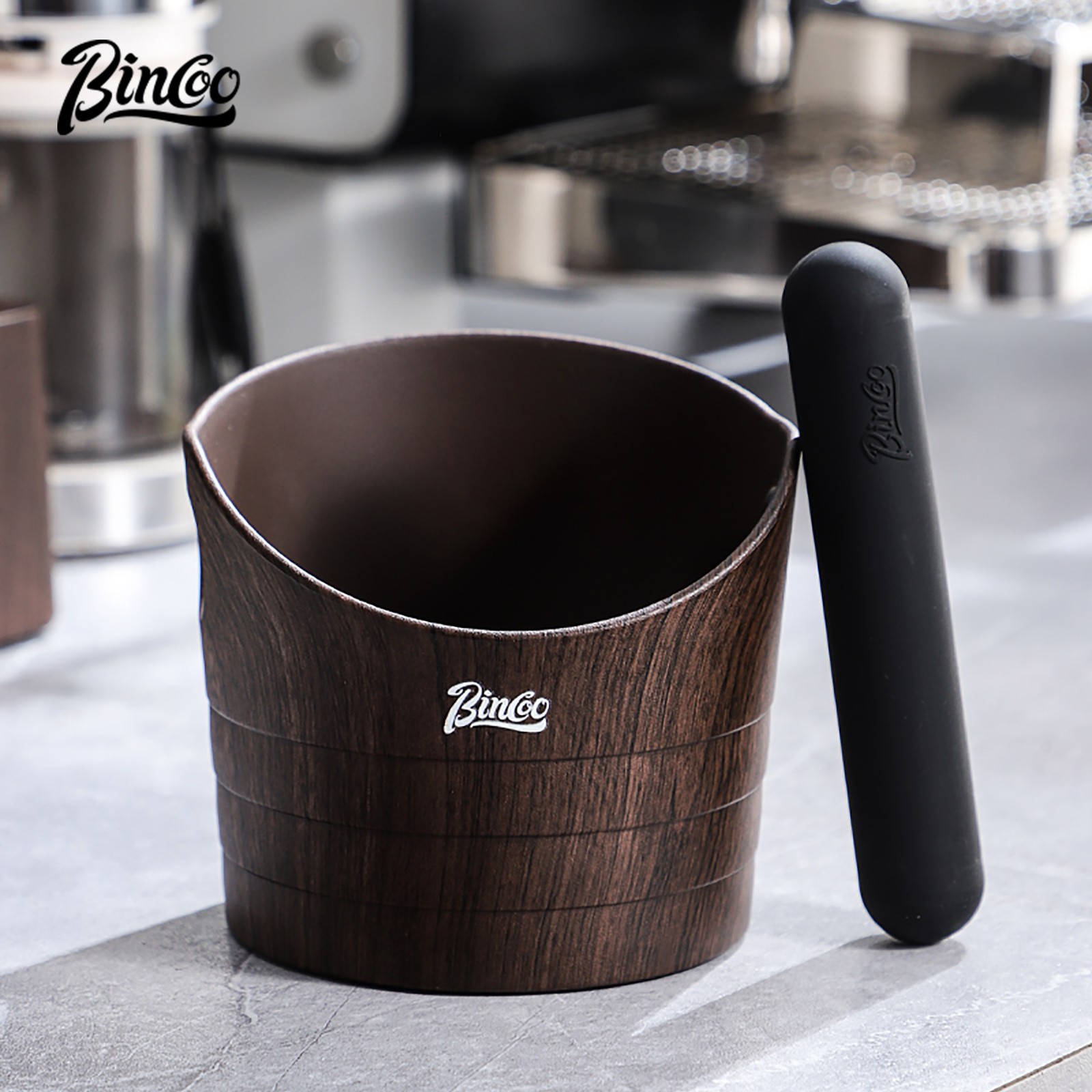 Bincoo Wood Grain Coffee Sludge Bucket  Italian-Style ABS Knock Powder Container for Clean, Easy Waste Storage