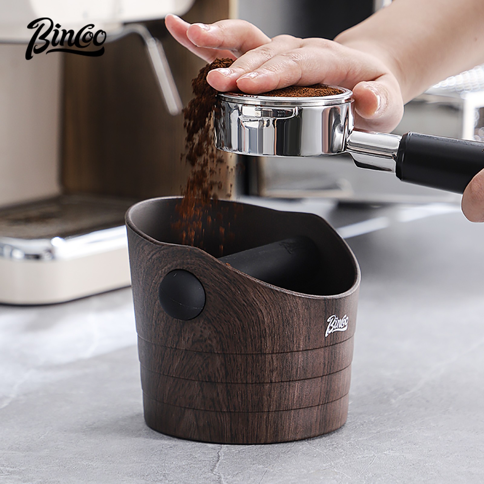 Bincoo Wood Grain Coffee Sludge Bucket  Italian-Style ABS Knock Powder Container for Clean, Easy Waste Storage