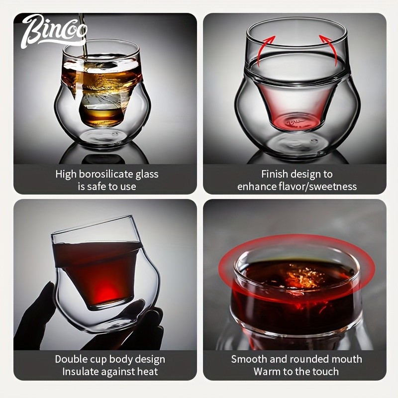 Bincoo Double Glass Coffee Cup  110ml Italian-Style Clear Espresso Mug