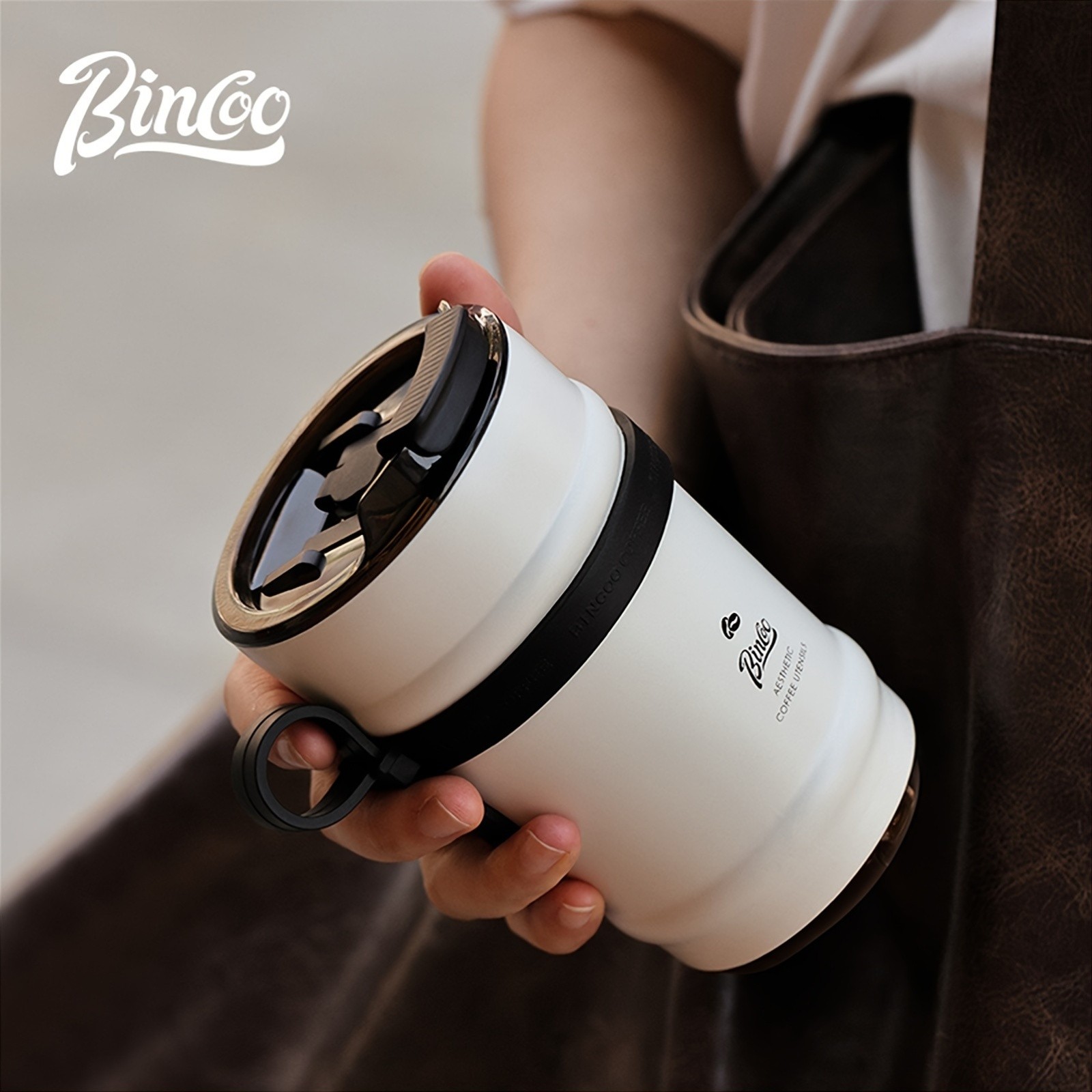 Bincoo Ceramic Liner Travel Mug 316 Stainless Steel Coffee Cup with Lid