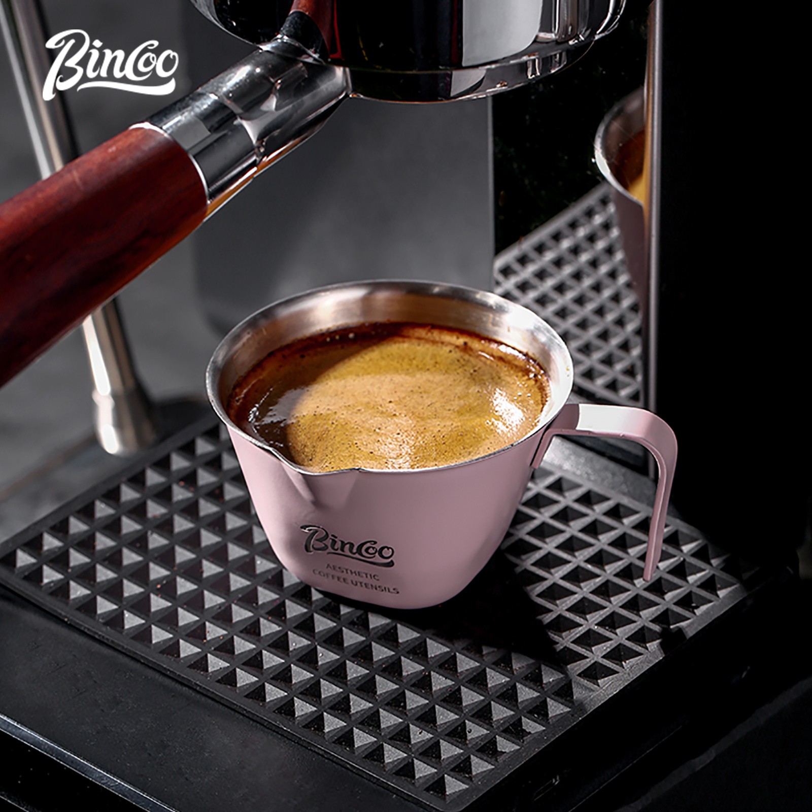 Bincoo Pink Stainless Espresso Measuring Cup 100ml Extraction Cup with Handle