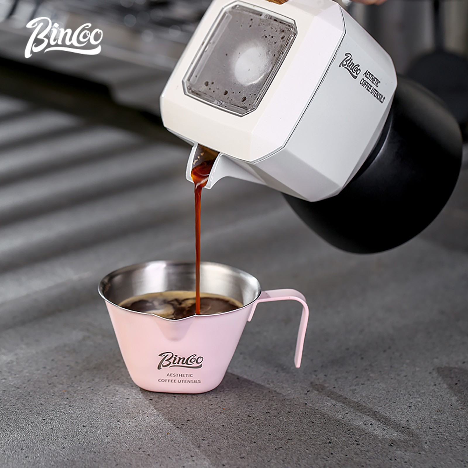 Bincoo Pink Stainless Espresso Measuring Cup 100ml Extraction Cup with Handle