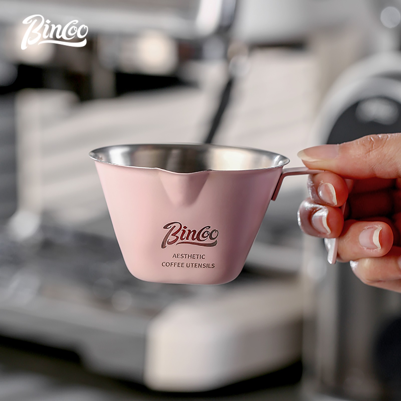 Bincoo Pink Stainless Espresso Measuring Cup 100ml Extraction Cup with Handle