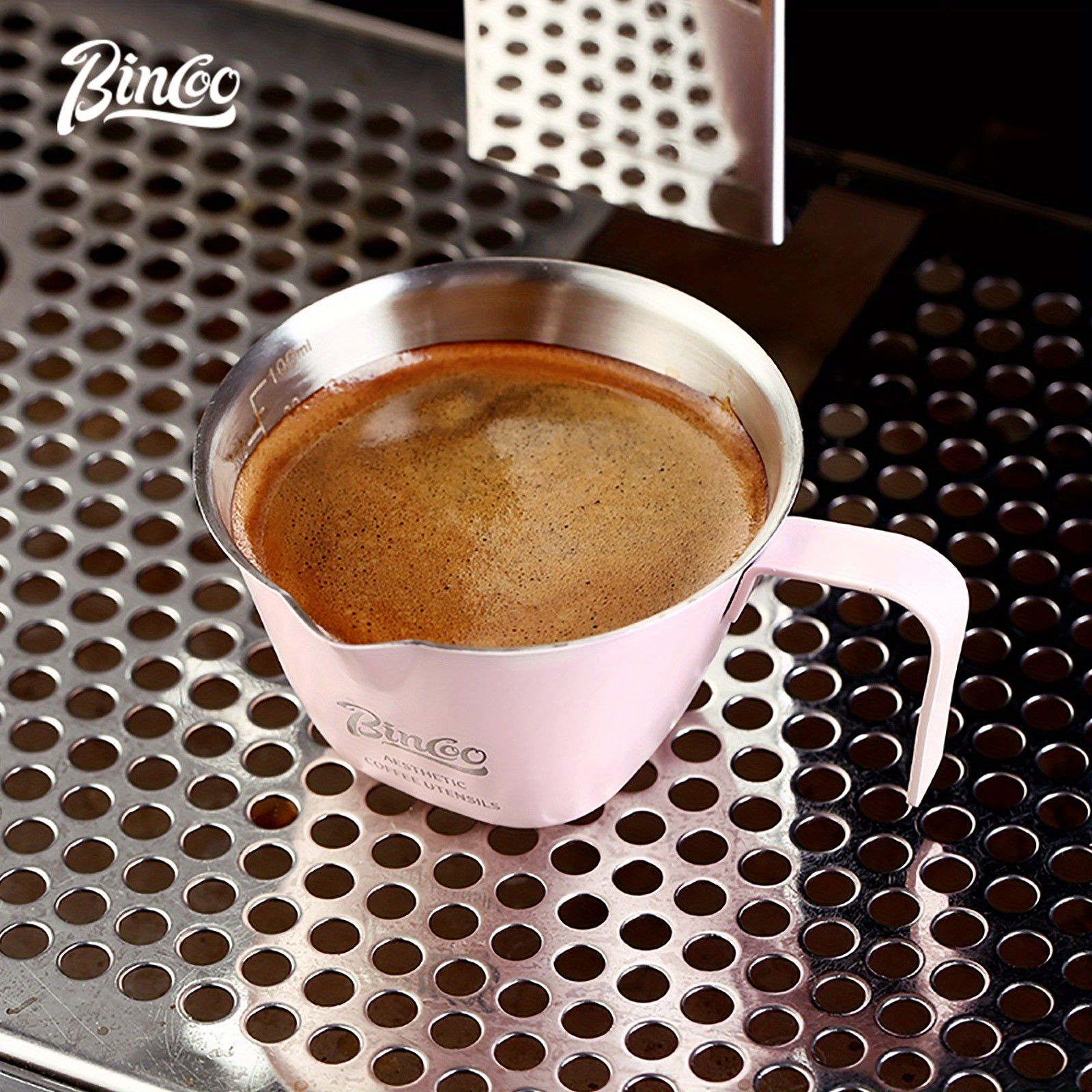 Bincoo Pink Stainless Espresso Measuring Cup 100ml Extraction Cup with Handle