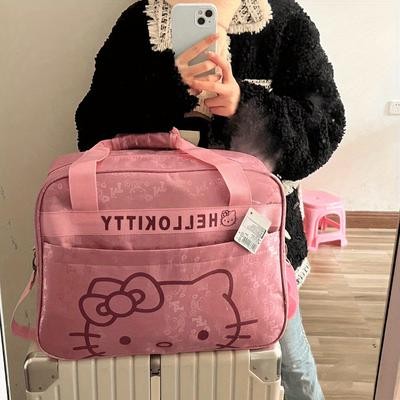 Sanrio Hello Kitty Large-Capacity Nylon Travel Bag  Playful Pink Duffel with Durable Zipper Closure