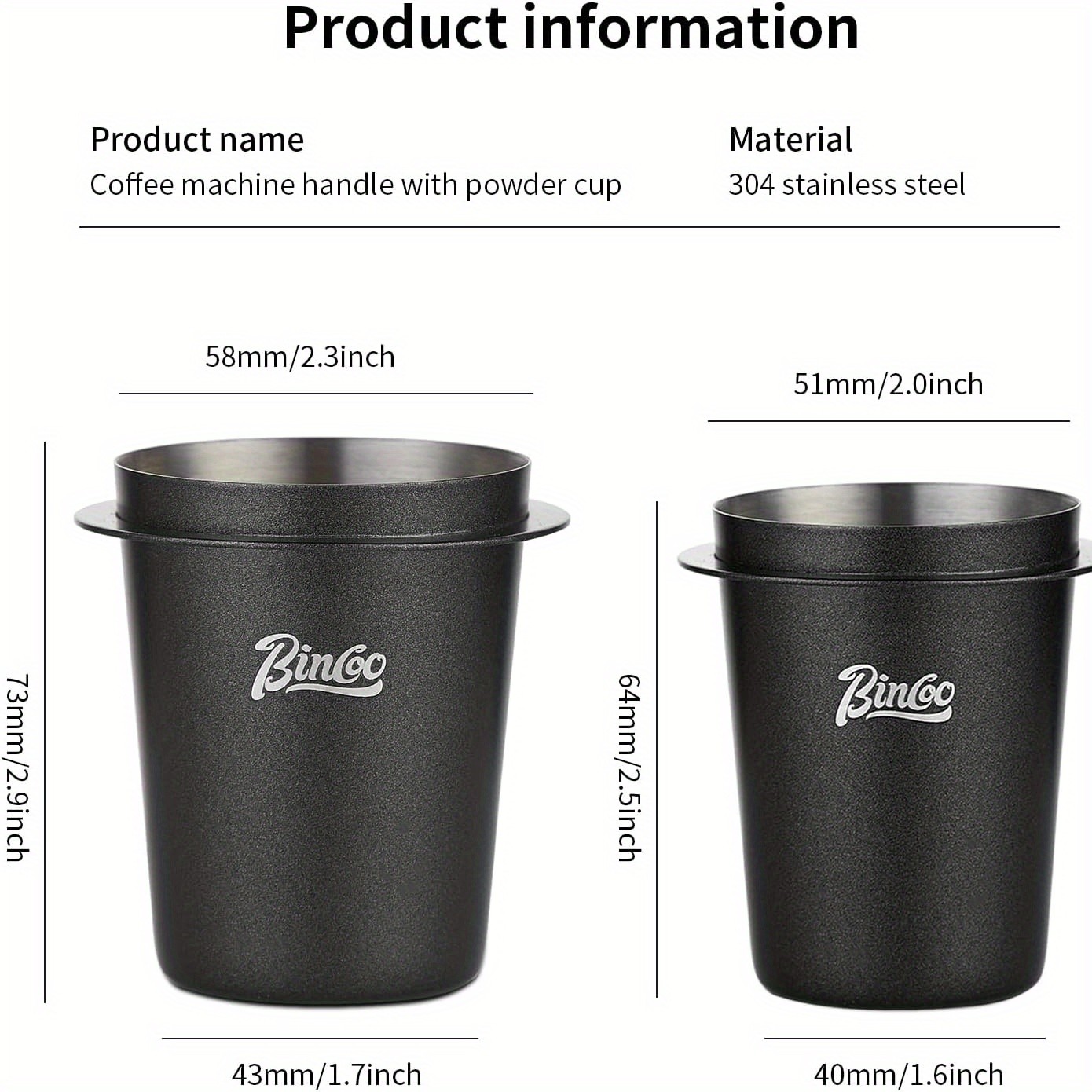 Bincoo 58mm Stainless Steel Dosing Cup Precision Coffee Measuring Tool with Black Cap