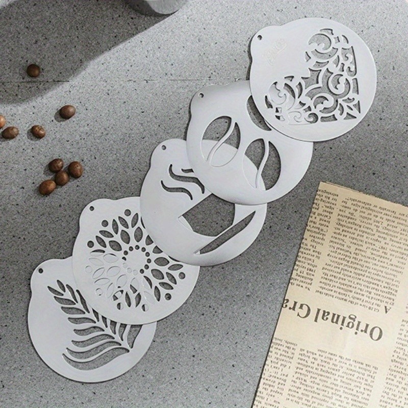 Bincoo Stainless Latte Art Mold Set  5pcs Coffee Pattern Stencil Kit