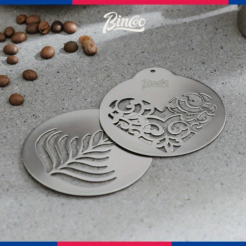 Bincoo Stainless Latte Art Mold Set  5pcs Coffee Pattern Stencil Kit
