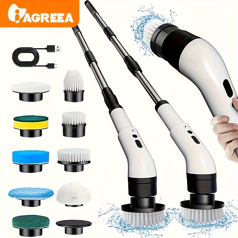 IAGREEA Electric Rotating Cleaning Brush  Cordless 3-Speed Scrubber with Replaceable Heads