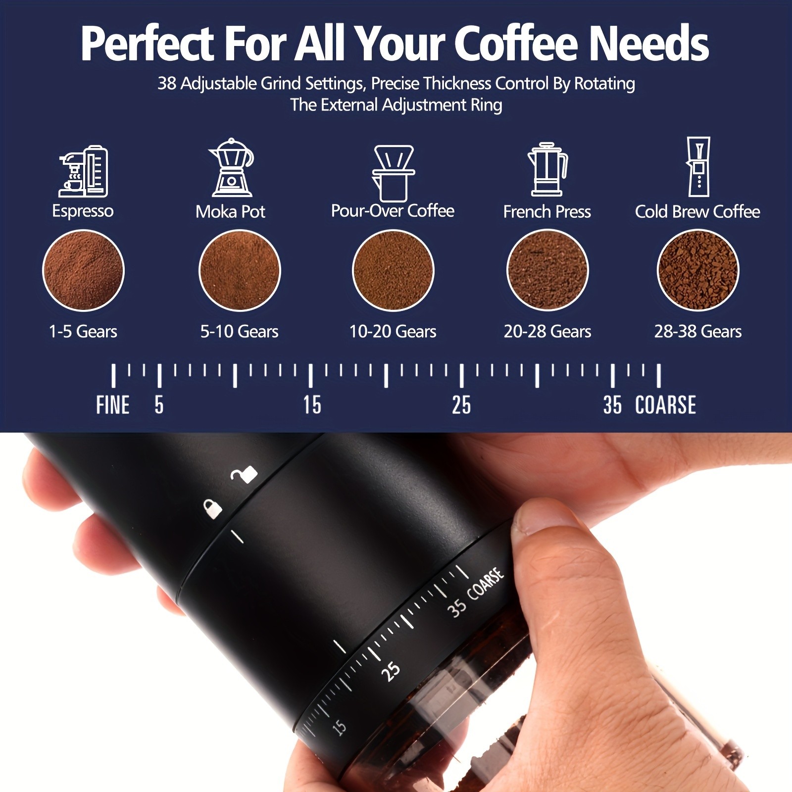 IAGREEA Precision Multi-Setting Coffee Grinder Quiet Electric Bean & Spice Processor (212 Cups)