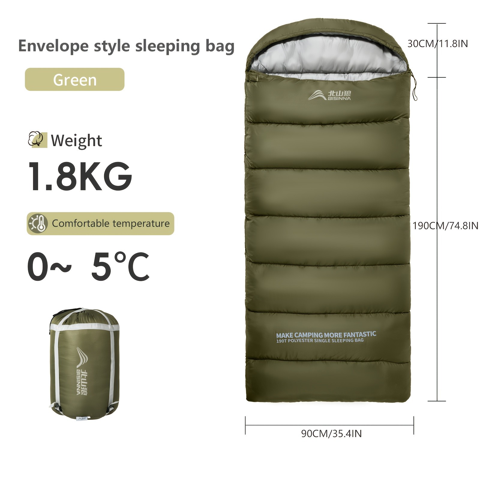 BISINNA Winter Envelope Sleeping Bag  Thickened Portable Cold-Weather Camping Bag