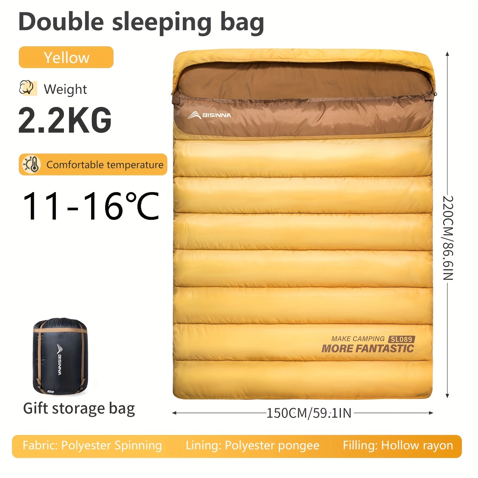BISINNA Double Camping Sleeping Bag Warm Thickened Outdoor Bed for Couples