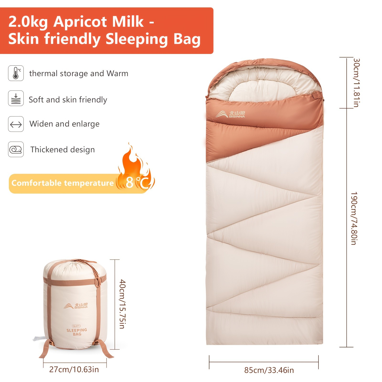 BISINNA Cold-Weather Half Sleeping Bag  Thickened Portable Winter Outdoor Bag