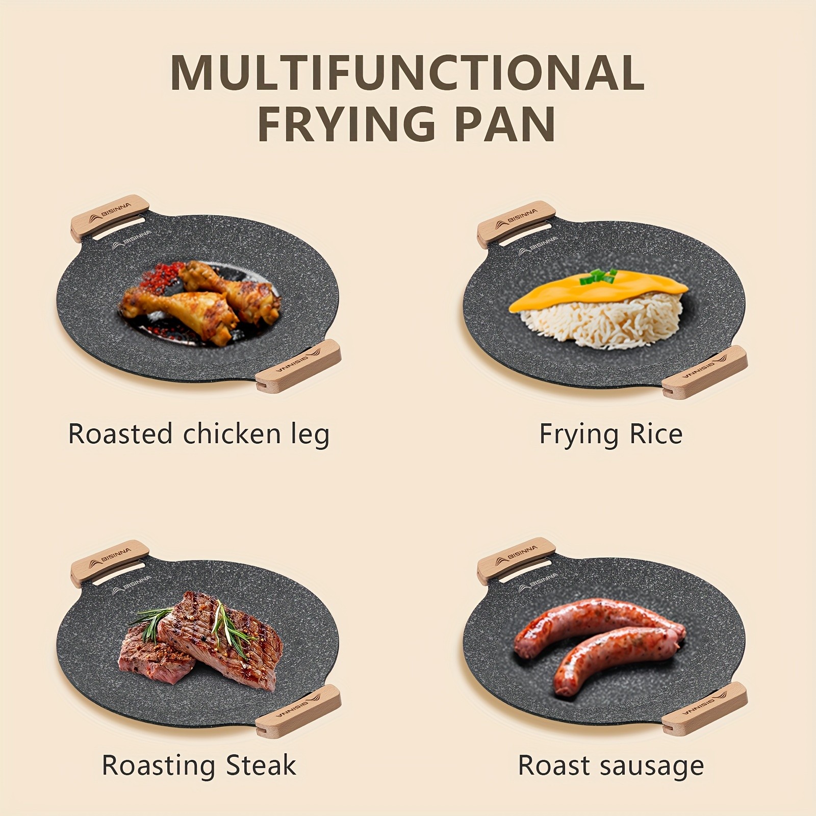 BISINNA Non-Stick Camping Frying Pan  Aluminum Alloy Outdoor Pan with Wooden Handles