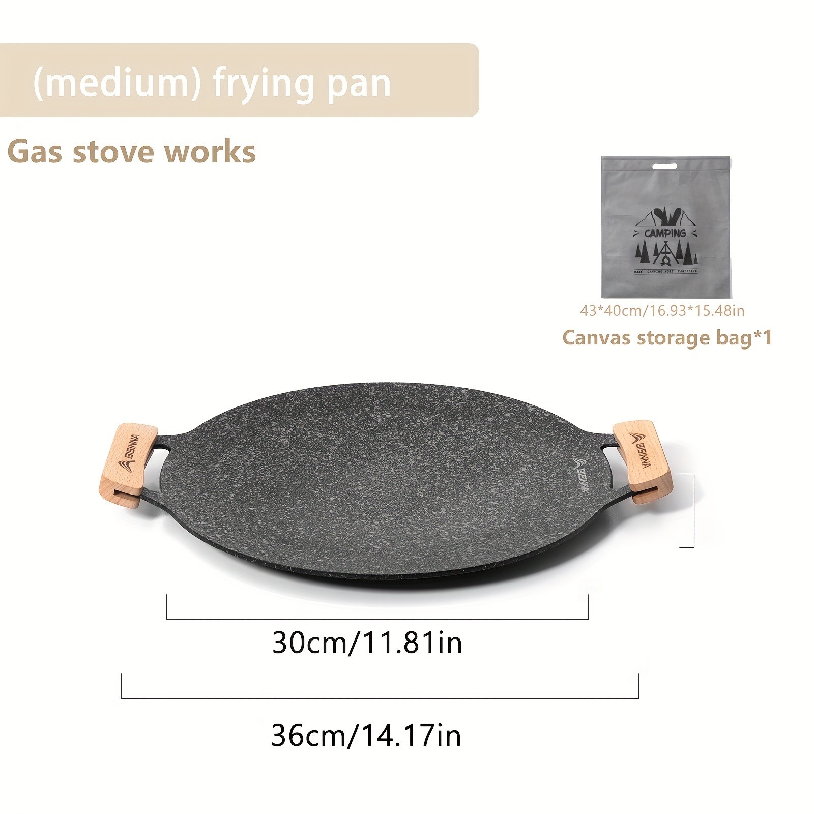 BISINNA Non-Stick Camping Frying Pan  Aluminum Alloy Outdoor Pan with Wooden Handles
